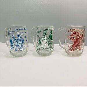 vintage hazel atlas old time music Graphic beer mugs 5 inch‎ blue green red 50s